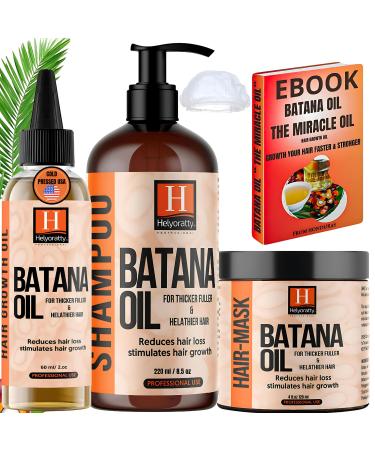 Batana Oil for Hair Growth - Batana Shampoo - for Thinning Hair for Men & Women - hair mask for damaged - with rosemary oil rice water biotin clove oil & caffeine - Dr. sebi Set (3 in 1)