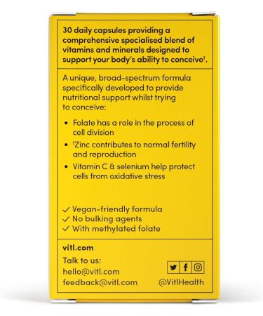Vitl Female Fertility Supplement - 30 Vegan Capsules - Conception Support for Women - 1 Month Supply - Buy Online on GoSupps.com