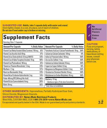 Nature Made Multi + Elderberry Capsules 60 Count - Daily Immune Support for Men and Women - Buy Online on GoSupps.com