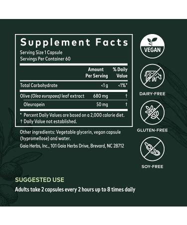 Buy Gaia Herbs Olive Leaf 60 Vegan Liquid Phyto-Caps | Immune Support & Antioxidant - Buy Online on GoSupps.com