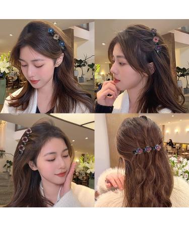 Hair Clips 4 Pack Sparkling Crystal Stone Braided Duckbill Clip Satin Fabric Hair Bands Rhinestone Hair Clips Braided Hair Clip with Rhinestones for Women/Girls - Buy Online on GoSupps.com