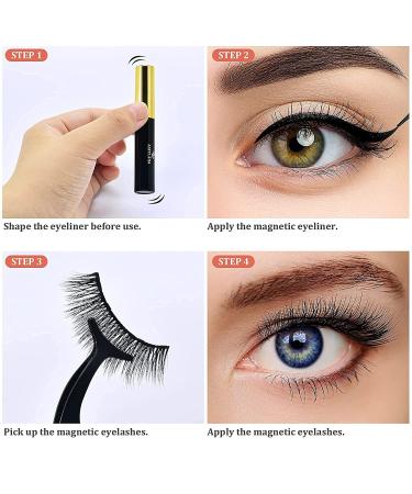 Magnetic Eyelashes with Eyeliner & Tweezers - 10 Pairs Reusable Natural Black Lashes - Buy Online on GoSupps.com