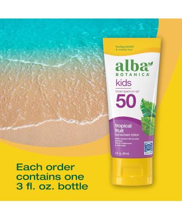 Alba Botanica Kids Sunscreen for Face and Body - SPF 50 - Tropical Fruit - 3 Fl Oz. - Buy Online on GoSupps.com