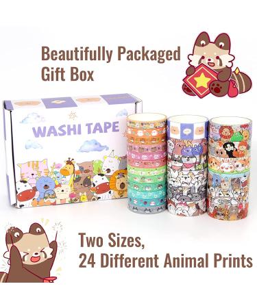 WAPETASHI Cute Washi Tape Set - 24 Rolls Kawaii Animals Gold Foil Decorative Masking Tape for Journaling, Scrapbooking, Kids Crafts & Gift Wrapping - Ideal for Aesthetic Supplies and Planners - Buy Online on GoSupps.com