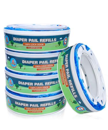 Diaper Pail Refill Bags Compatible with Diaper Pails, Enhanced Odor Control Diaper Disposal Trash Bags 5-Pack