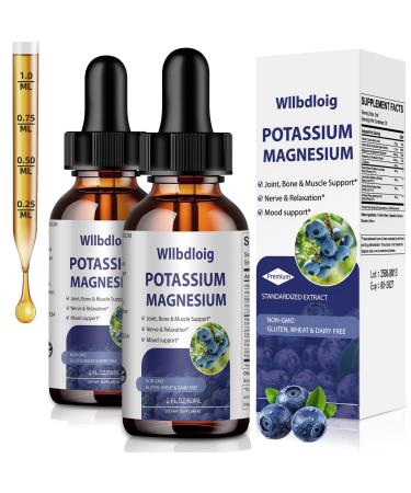 Potassium Magnesium Supplement Liquid Drops 2 Pack High Absorption Potassium Supplement with Magnesium L-Theanine Vegan Organic Potasio Support Leg Cramps Bone Muscle 4 Fl oz 4 Fl Oz (Pack of 1)