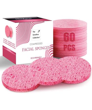 60-Count Compressed Facial Sponges 100% Natural Cosmetic Spa Sponges for Facial Cleansing Exfoliating Mask(Pink)