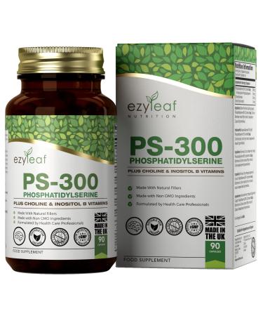 Ezyleaf Phosphatidylserine PS-300 with Choline Bitartrate & Myo-Inositol | 90 High Strength Capsules - 300mg Serving | Phosphatidyl Serine Choline Supplement | Non-GMO & Gluten Free UK ISO Certified