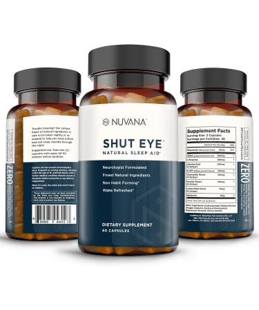 Nuvana Shut Eye Natural Sleep Aid Supplement for Adults | 5mg Melatonin | Helps Relax and Promote Natural Deep Sleep with Valerian Root Chamomile & Magnesium | Vegan & Non-GMO | 60 Capsules - Buy Online on GoSupps.com