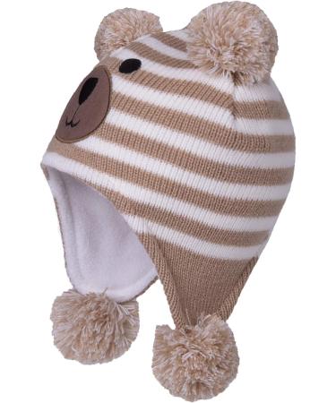 LANGZHEN Toddler Winter Hat Earflap Knit Cap Fleece Lined Beanie for Baby Boys Girls 6-12 Months - Beige Stripe - Buy Online on GoSupps.com