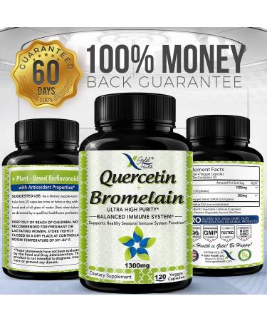Quercetin 1000mg + Bromelain 300mg Supplement Complex - Cardiovascular & Respiratory Support - 120 Veggie Capsules - Buy Online on GoSupps.com