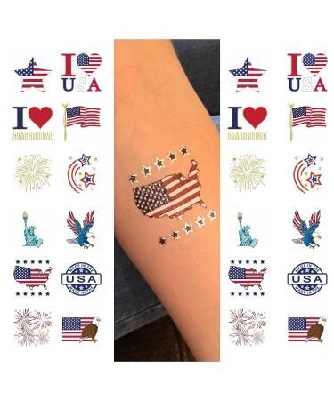 Patriotic Temporary Tattoos | 4th of July Party Supplies | American Flag Red White and Blue Fake Tattoos - Buy Online on GoSupps.com