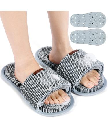 Hercicy 2 Pcs Shower Foot Scrubber Grey Silicone Shower Foot Scrubber with Non Slip Suction Cups for Massage Cleaning Exfoliation Relieving Fatigue and Promoting Foot Circulation