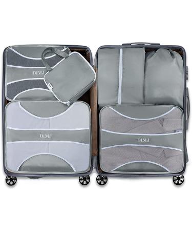 DIMJ Packing Cubes - 6 Pack Travel Storage Organizer for Suitcase with Shoe & Laundry Bag - Lightweight Grey - Buy Online on GoSupps.com