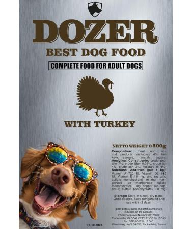 DOZER Adult Dog Food | Complete Food with Different Types of Meat (500 g) | Natural and Nutritious | Wet Dog Food (x 10 Turkey) - Buy Online on GoSupps.com