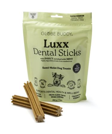 Globe Buddy Luxx Dental Sticks, 250g | Dental Care for Dogs | Grain-Free Chew Sticks with Insect Protein | Reduces Plaque & Tartar | Dog Treats | 7 Sticks
