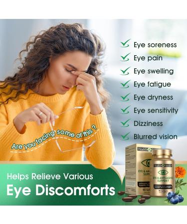 Eye Vitamin 37 in 1 Supplement for Man Woman Full Eye Support Inspired by AREDS 2 with Lutein Zeaxanthin Bilberry Extract Anthocyanin Omega-3 and CoQ10 Anti Aging Softgels 90 Count (Pack of 1) Brown - Buy Online on GoSupps.com