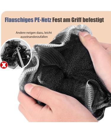 Rolizoe Loofah with Handle & Stem Back Brush Set - Black & White Luffa Sponge for Bathing & Shower - 43cm - Buy Online on GoSupps.com