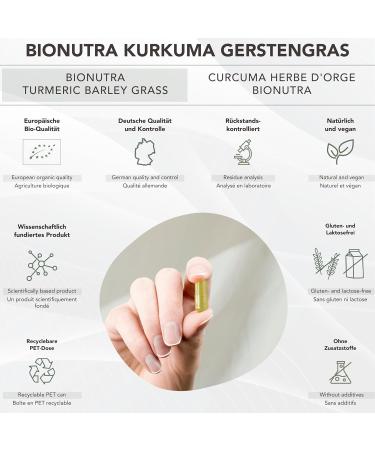 Bionutra Turmeric Barley Grass Capsules Bio - 270 Veg Capsules | Organic Vegan Gluten-Free Lactose-Free | German Quality 2-Month Supply - Buy Online on GoSupps.com