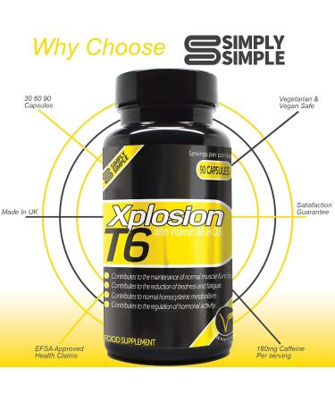 Simply Simple T6 Xplosion Vegetarian Weight Management Supplements | Boosts Metabolism & Energy | Vitamin B, D & Caffeine | 90 Count | Made in UK - Buy Online on GoSupps.com