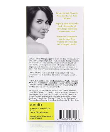 Elastalift Resurfacing Glycolic Acid Facial Peel Serum - Anti-Aging Dark Spot Corrector Reduce Pores & Fine Lines Even Skin Tone - 1.75 Fl Oz - Buy Online on GoSupps.com