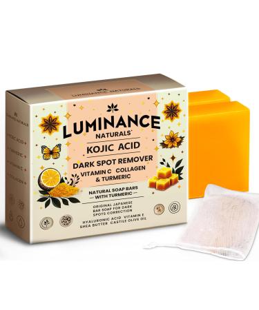 Turmeric and Kojic Acid Soap for Dark Spot Remover with Vitamin C Retinol Collagen Rich in Hyaluronic Acid Vitamin E Shea Olive Oil for Skin Rejuvenation (2 Pack)