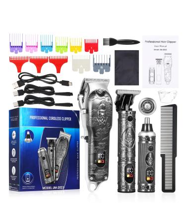 Bestauty Barber Clippers Set Nose Hair Trimmer for Men Professional Beard Trimmer Cordless 2500mAh Waterproof Hair Clippers for Haircut Carving Shaving Trim Nose Hair (Silver)