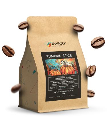 Invigo Espresso Coffee Beans 340g - Aroma-Rich Whole Coffee Bean Small Batch Local Premium Roasting Vegan Gluten-Free Birthday or Christmas Gift Ideas for Coffee Lovers Whole Bean Pumpkin Spice