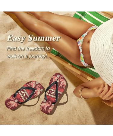 Mnsruu Mandala Flower Flip-Flops - Tribal Elephant Design Red Multi-Colored Footwear for Home Hotel Spa & Travel - Unisex for Men & Women - Buy Online on GoSupps.com