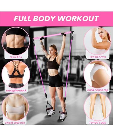Multipurpose Yoga Pilates Bar Set with Resistance Bands & Jump Rope | Travel-Friendly Home Gym Equipment for All Heights | Complete Body Fitness Workout in Pink - Buy Online on GoSupps.com