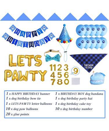 STMK Dog Birthday Party Supplies Dog Birthday Bandana Boy with Birthday Party Number Hat Bowtie Cake Toy Lets Pawty Paw Balloons Dog Happy Birthday Banner for Dog Puppy Birthday Party Supplies Blue - Buy Online on GoSupps.com