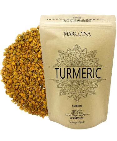 Organic Turmeric Root Herbal Loose Tea by Marcoina - Cut Root 113g in Resealable Bag Caffeine-Free from India - Known as Curcuma longa. - 4oz. Turmeric Organic Cut Root 113-g. / 4-oz.