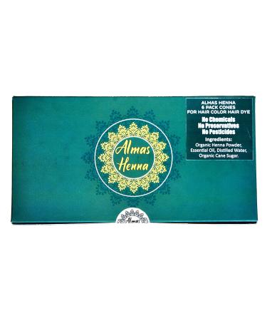 ALMAS 6 Pack Reddish Brown Henna Cones 30g - 100% Natural Hair Dye - Ready to Use Paste for Women - Buy Online on GoSupps.com