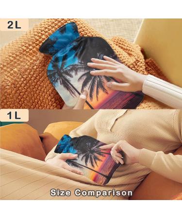 NAANLE 2L Hot Water Bottle with Cover - Sunset Palm Design for Menstrual Cramps Pain Relief & Heat Therapy | Large Transparent Bottle - Buy Online on GoSupps.com