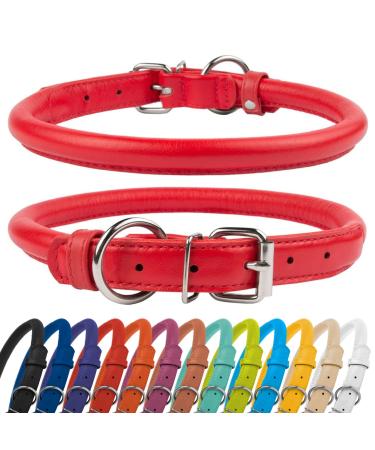 Collardirect round leather dog collar soft padded rolled handmade real leather collar for dog puppy cat small big black pink red purple blue red 40-45 cm