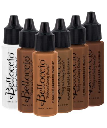 Belloccio Dark Color Shade Airbrush Makeup Foundation Set - Professional Cosmetic Airbrush Makeup in 1/2 oz Bottles