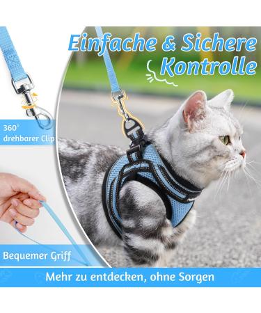 Rabbitgoo Adjustable Cat Dishes Set with Leash - Soft Reflective Stripes for Cats & Kittens - Light Blue - Buy Online on GoSupps.com