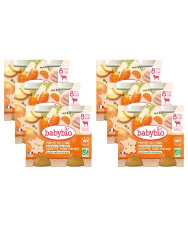 Babybio - Small Pots Potato Carrot Farm Veal from Aquitaine from Limousin 2x200g - PACK of 6 - 8 Months - ORGANIC