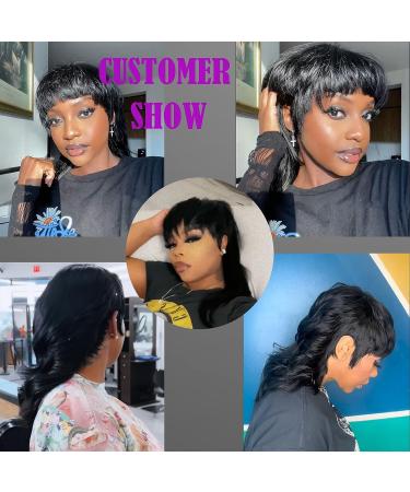 Women's Purple Mullet Wig | Sexy Pixie Cut Shaggy Layers | 70s 80s 90s Style | Human Hair | Black Women's Natural Black Brazilian Hair | Glueless Wolfcut Straight Wig (1B) - Buy Online on GoSupps.com