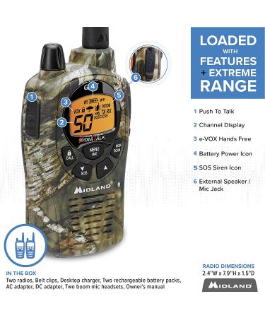 Midland 50 Channel GMRS Two-Way Radio - Long Range Walkie Talkie 2-Pack in Mossy Oak Camo - Black/Mossy Oak Camo - Buy Online on GoSupps.com