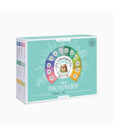 Les 2 Marmottes - "Discovery" box 72 Sachets - tasting 11 Infusions 1 Tea - Ideal as a gift - Wellness and Relaxation - Intro