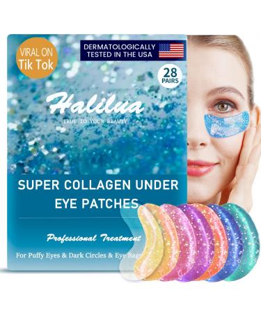 28 Pairs Under Eye Patches Eye Gel Mask for Puffy Eyes and Dark Circles with Natural Marine Collagen Reduce Wrinkles Anti-Aging Face Eye Skin Care Mask for Face Puffiness Eye Bags and Wrinkles