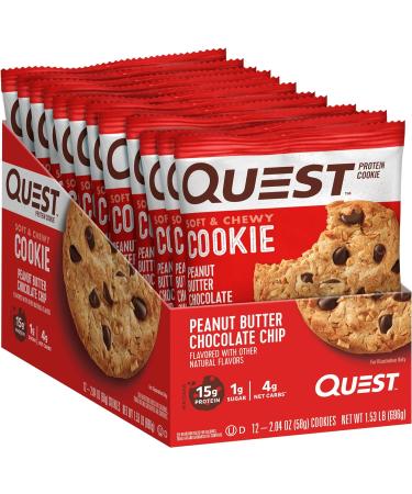 Quest Nutrition Peanut Butter Chocolate Chip Protein Cookies - 12 Pack (2.04 oz Each) | Low Carb Snack - Buy Online on GoSupps.com