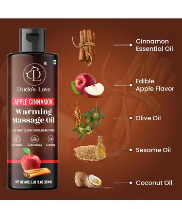 Dude's Love Organic Flavored Warming Massage Oil - Apple Cinnamon | Non-Sticky No Stain | Nourishing Aromatherapy Vegan Oil - 3.38 Fl Oz - Buy Online on GoSupps.com