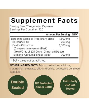 Naturebell Berberine HCL 1500mg | 240 Capsules, 3-in-1 Support, 97% Berberine Plus True Ceylon Cinnamon & Bitter Melon | Third Party Tested - Wild Harvest - High Bioavailable Berberine Supplement - Buy Online on GoSupps.com