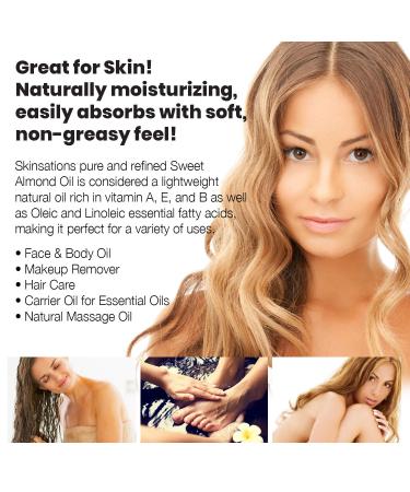 Skinsations Sweet Almond Oil 16oz | 100% Pure Cold-Pressed Natural Body Oil & Skin Moisturizer | Best Carrier Oil for Aromatherapy - Buy Online on GoSupps.com