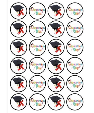 24 Graduation Edible Cupcake Toppers - Premium Thickness SWEETENED Vanilla - Wafer Card disc Cake Decorations - Buy Online on GoSupps.com