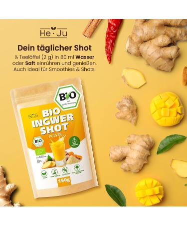  He-Ju He-Ju Bio Ginger Shot Powder 150g (75 Shots) with Natural Vitamin C from Acerola Extra Strong Vegan No Additives Lab Tested Sugar Free 100% Natural Ingredients - Buy Online on GoSupps.com