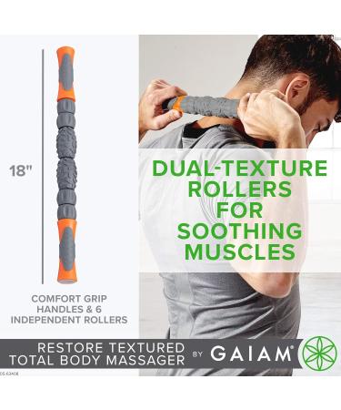 Gaiam Restore Massage Stick Roller - 18 with Comfort Grip Handles & 6 Textured Spinners | Total Body Massager for Deep Tissue Relief - Buy Online on GoSupps.com