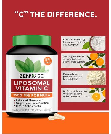 Zenwise Health Liposomal Vitamin C 1000mg - 180 Vegetarian Capsules for Immune Support - Buy Online on GoSupps.com
